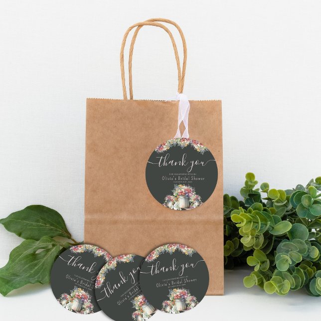 Thank You Typography Spring Flowers Bridal Shower Classic Round Sticker (Creator Uploaded)