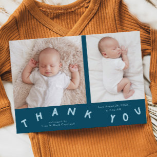 Thank You Typography Teal Birth Photo  Announcement