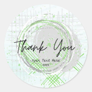 Thank You Typography Watercolor Green Elegant   Classic Round Sticker