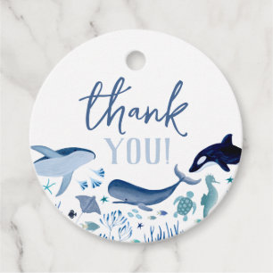 Thank you Under the Sea Blue Boy Baby Shower Favour Tags