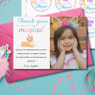 Thank You Unicorn Girl Birthday, Corgi Party  Invitation