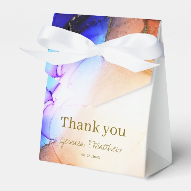 Thank You Unique Blue Orange Wedding Favour Box (Front Side)