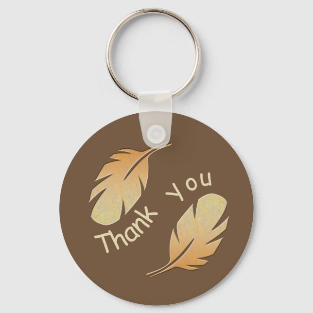 Thank You Unique Brown Yellow Feather Appreciation Key Ring (Front)