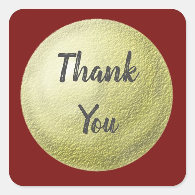 Thank You Unique Elegant Red Gold Orb Appreciation Square Sticker (Front)