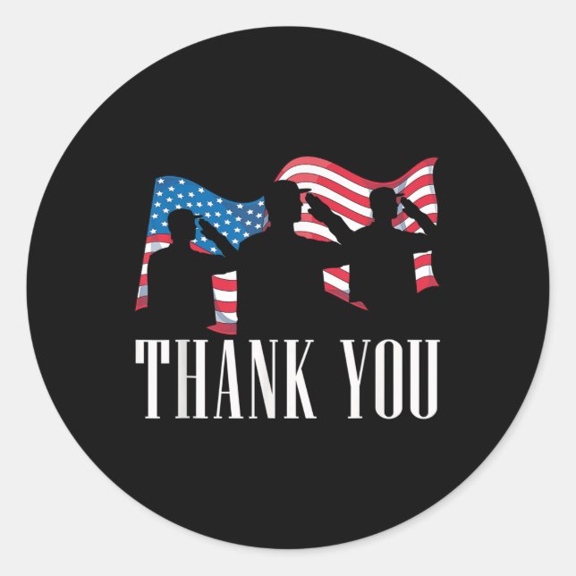 Thank You Us Flag Patriotic Solider America Memori Classic Round Sticker (Front)
