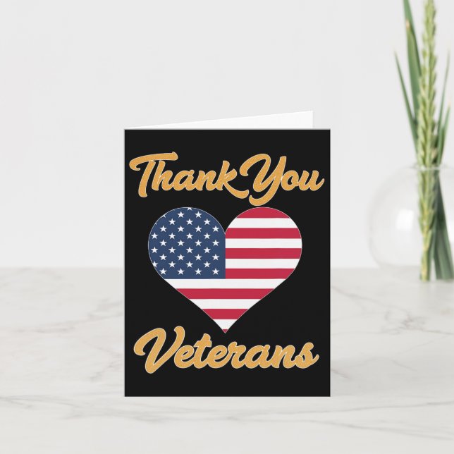 Thank You Usa Flag Heart Veteran Patriot  Card (Front)