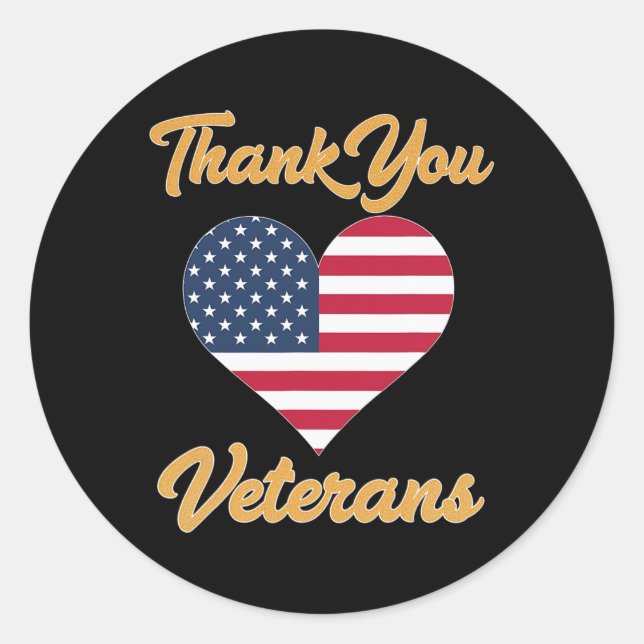 Thank You Usa Flag Heart Veteran Patriot  Classic Round Sticker (Front)