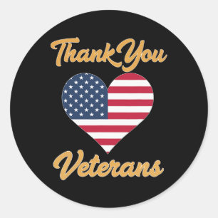 Thank You Usa Flag Heart Veteran Patriot  Classic Round Sticker
