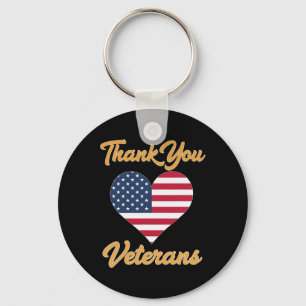 Thank You Usa Flag Heart Veteran Patriot Key Ring