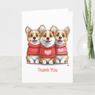 Thank You Valentines Pembroke Welsh Corgi Dogs Card
