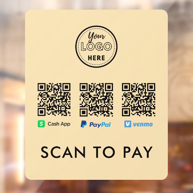 Thank you Venmo Paypal CashApp Scan to Pay Logo Window Cling (Sheet 2)