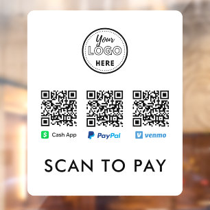 Thank you Venmo Paypal CashApp Scan to Pay Logo Window Cling