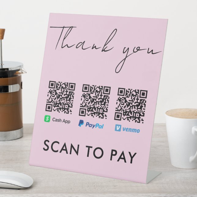Thank you Venmo Paypal CashApp Scan to Pay Pink Pedestal Sign (In SItu)