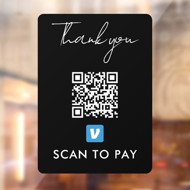 Thank You Venmo QR Code Scan to Pay Modern Black Window Cling (Sheet 2)