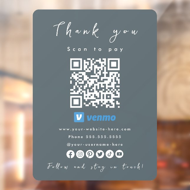 Thank You Venmo QR Code Scan to Pay Navy Window Cling (Sheet 2)