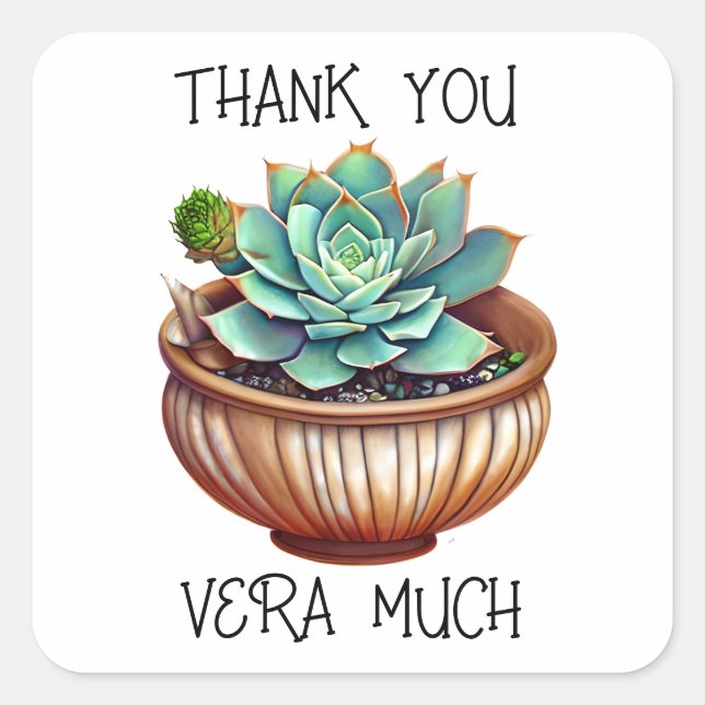 Thank You Vera Much | Cute Aloe Vera Pun Square Sticker (Front)