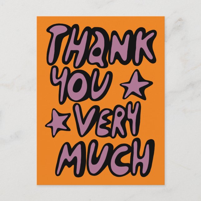 THANK YOU VERY MUCH Bubble Letters Purple Orange Postcard (Front)