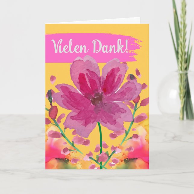 Thank You Very Much in German Watercolor Flowers Card (Front)