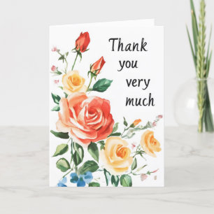 Thank You Very Much Watercolor Flowers Holiday Card