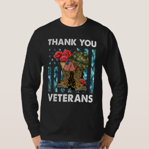 Thank You Veteran  Combat Boots Flowers Veteran Da T-Shirt