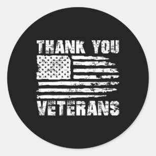 Thank You Veterans American Flag Proud Veteran  Classic Round Sticker