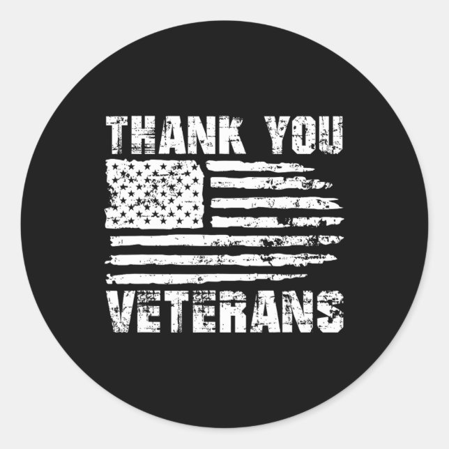 Thank You Veterans American Flag Proud Veteran  Classic Round Sticker (Front)
