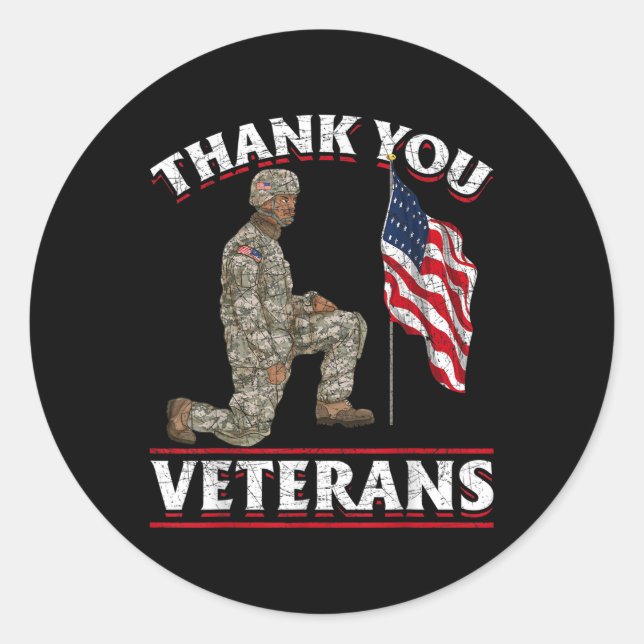 Thank You Veterans American Us Flag Soldier Memori Classic Round Sticker (Front)