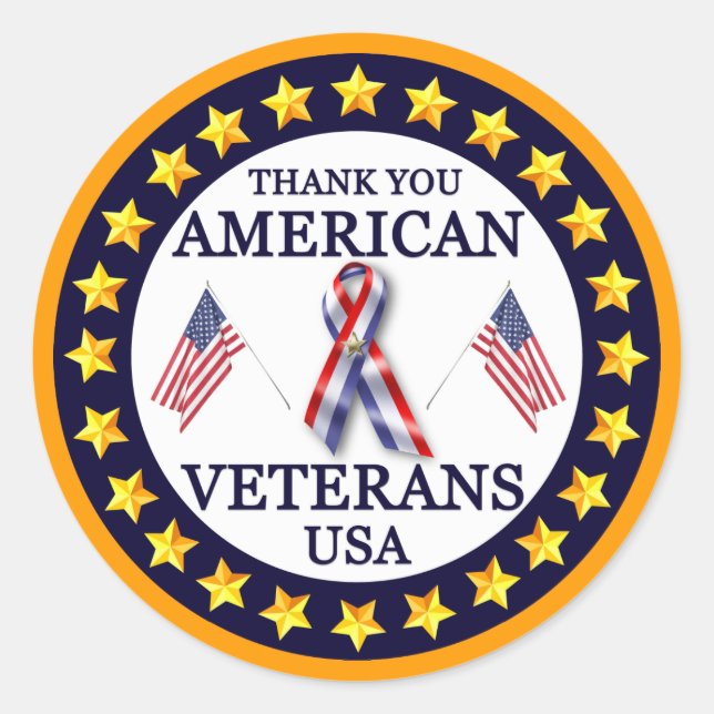 Thank You Veterans Classic Round Sticker (Front)