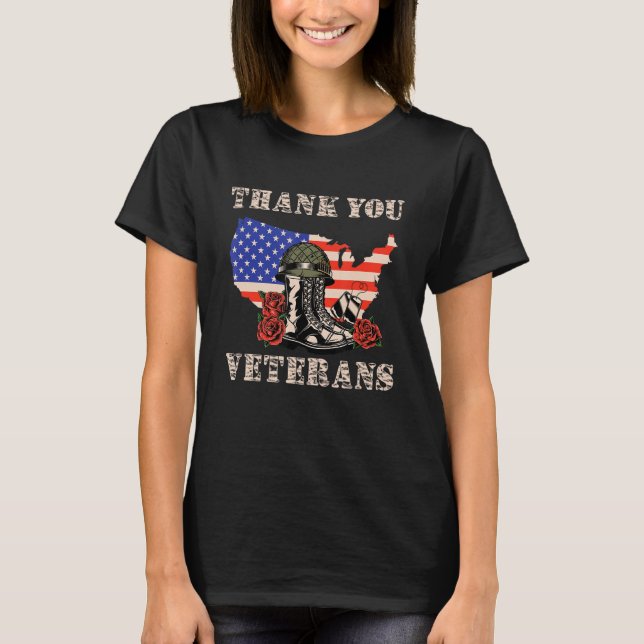 Thank You Veterans  Combat Boots Helmet Veterans D T-Shirt (Front)