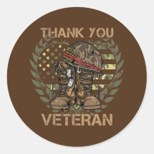 Thank you veterans combat boots poppy flower classic round sticker