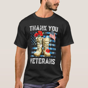 Thank You Veterans Combat Boots Poppy Flower For V T-Shirt