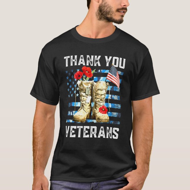 Thank You Veterans Combat Boots Poppy Flower For V T-Shirt (Front)