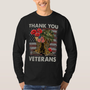 Thank You Veterans Combat Boots Poppy Flower Us Fl T-Shirt