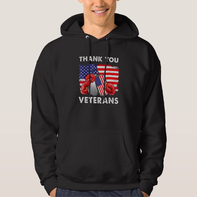 Thank You Veterans Combat Boots Poppy Flower Veter Hoodie (Front)