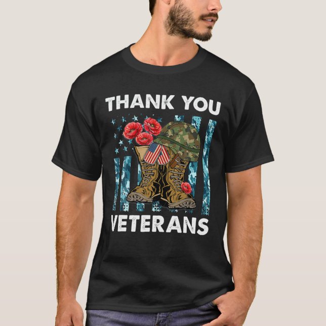 Thank You Veterans Combat Boots Poppy Flower Veter T-Shirt (Front)
