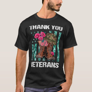 Thank You Veterans Combat Boots Poppy Flower Veter T-Shirt