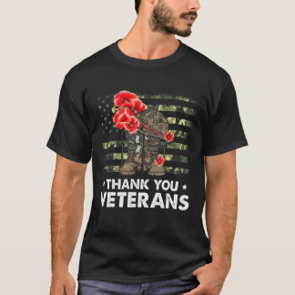 Thank You Veterans Combat Boots Poppy Flower Veter T-Shirt
