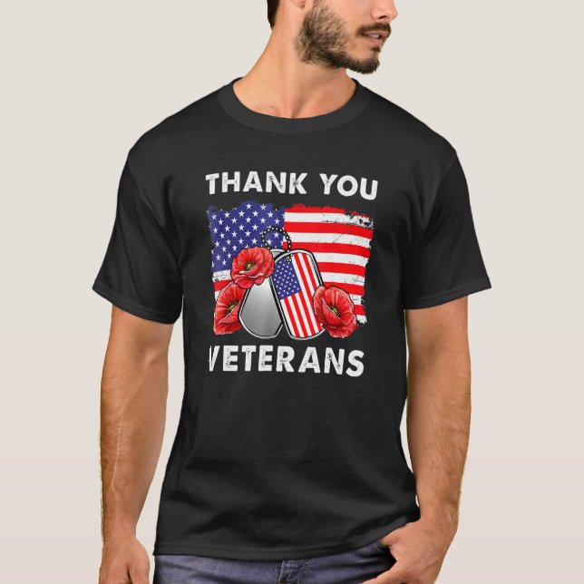 Thank You Veterans Combat Boots Poppy Flower Veter T-Shirt (Front)