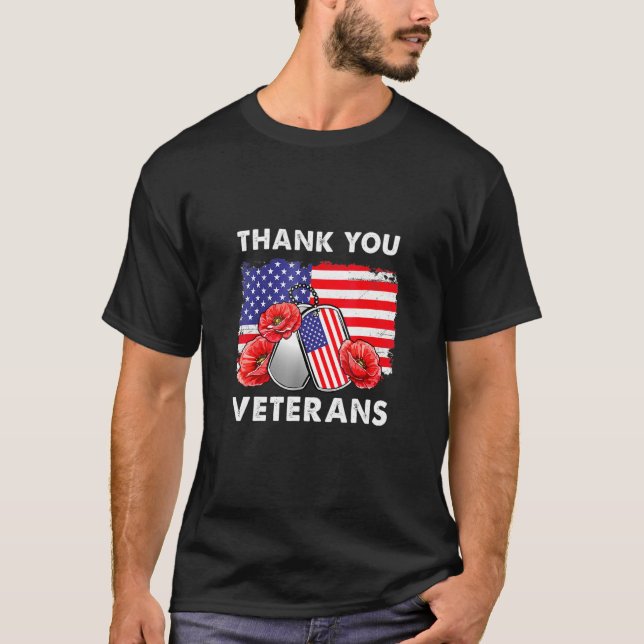 Thank You Veterans Combat Boots Poppy Flower Veter T-Shirt (Front)