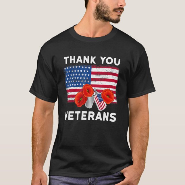 Thank you veterans combat boots poppy flower veter T-Shirt (Front)