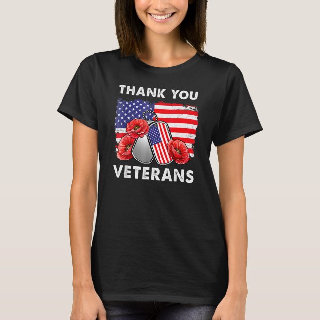 Thank You Veterans Combat Boots Poppy Flower Veter T-Shirt (Front)