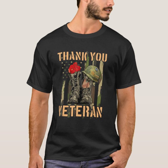 Thank-You Veterans Combat Boots Poppy-Flower Veter T-Shirt (Front)