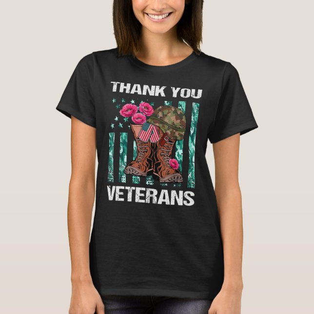 Thank You Veterans Combat Boots Poppy Flower Veter T-Shirt (Front)