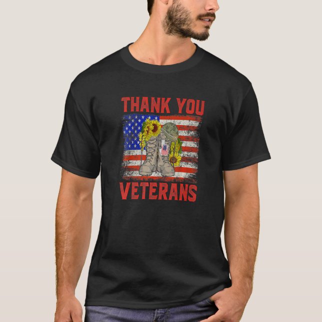 Thank You Veterans Combat Boots Poppy Flower Veter T-Shirt (Front)