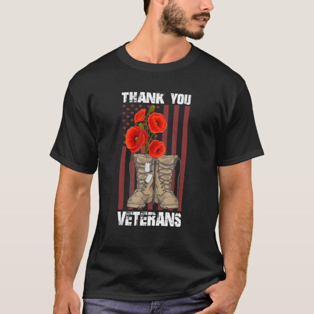 Thank You Veterans Combat Boots Poppy Flower Veter T-Shirt (Front)