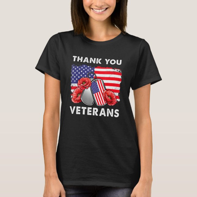 Thank You Veterans Combat Boots Poppy Flower Veter T-Shirt (Front)
