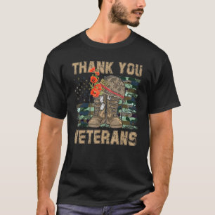 Thank You Veterans Combat Boots Poppy Flowers Vete T-Shirt