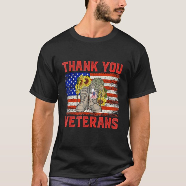 Thank You Veterans Combat Boots Sunflower Veteran  T-Shirt (Front)