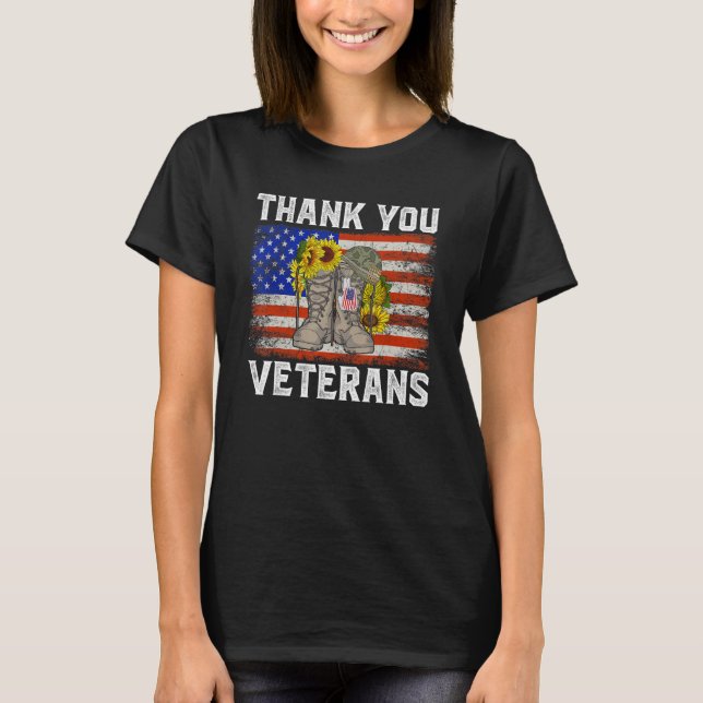 Thank You Veterans Combat Boots Sunflower Veteran  T-Shirt (Front)