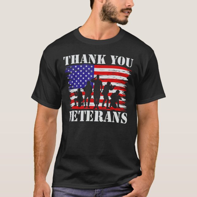 Thank You Veterans Day American Flag Military Army T-Shirt (Front)
